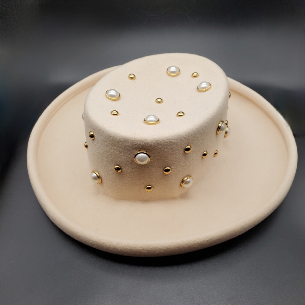 Vintage Bollman Hat Co Wool Doeskin Felt Rhinestone Studded White Hat